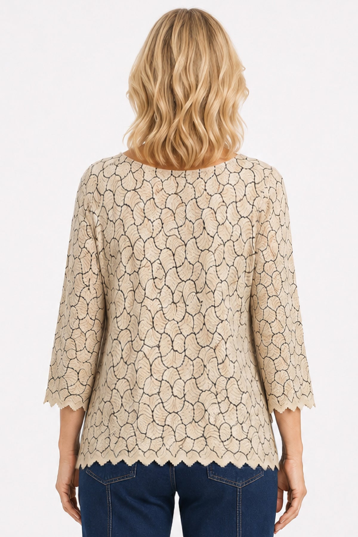 Cream Scallop Hem Popover - Missy