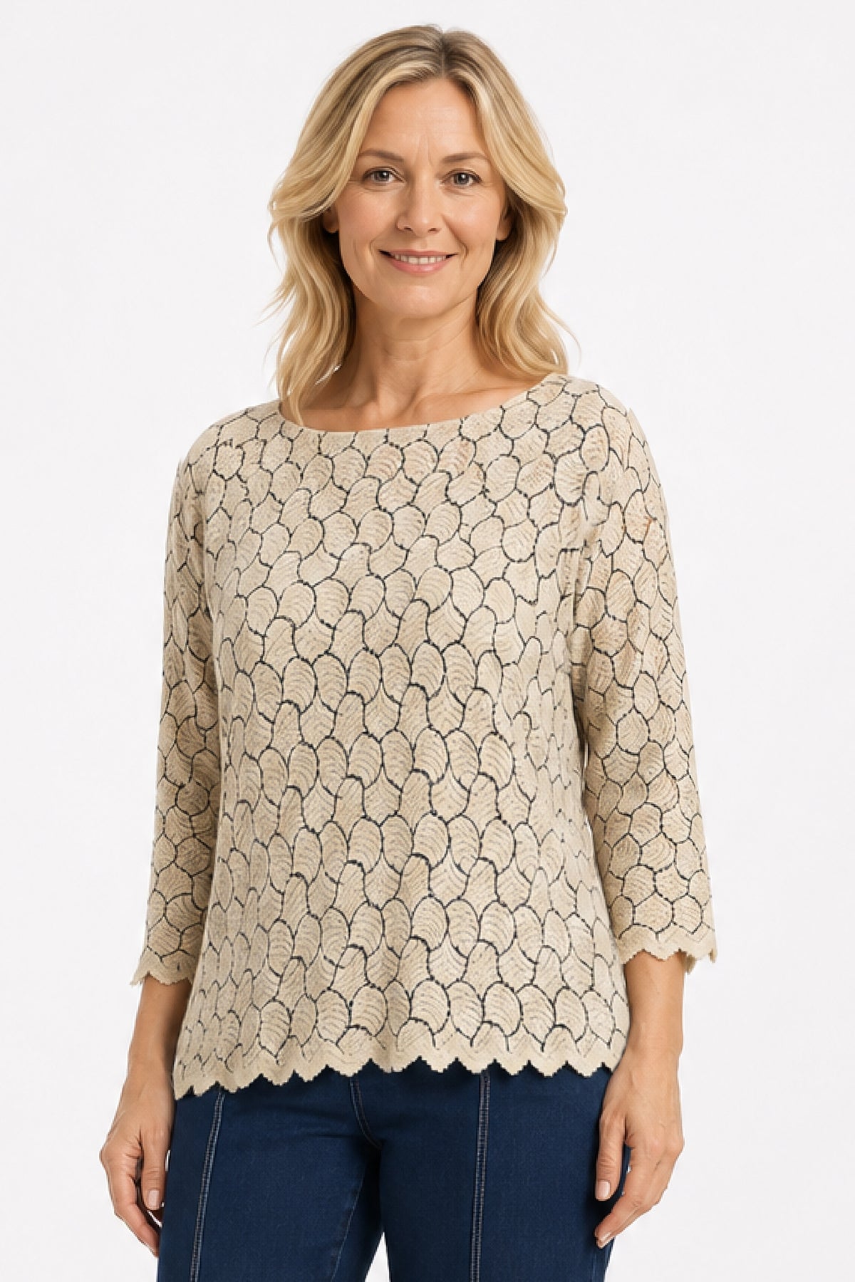 Cream Scallop Hem Popover - Missy