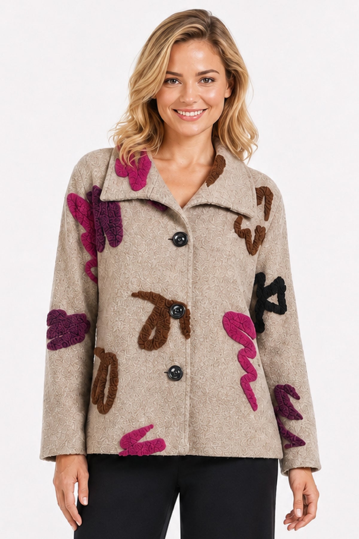 Neutral Point Collar Jacquard Jacket - Missy