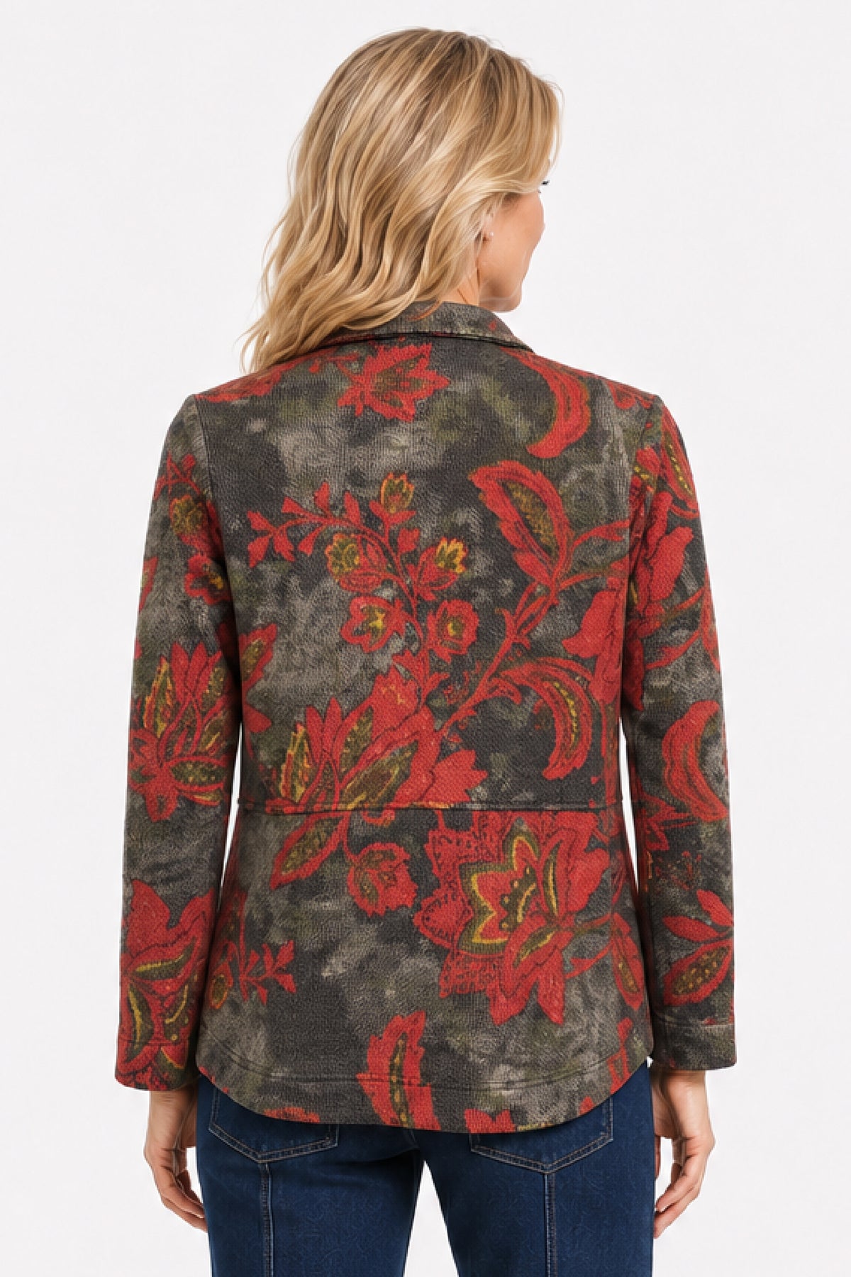 Leaf Multi Printed Button Front Jacket - Plus
