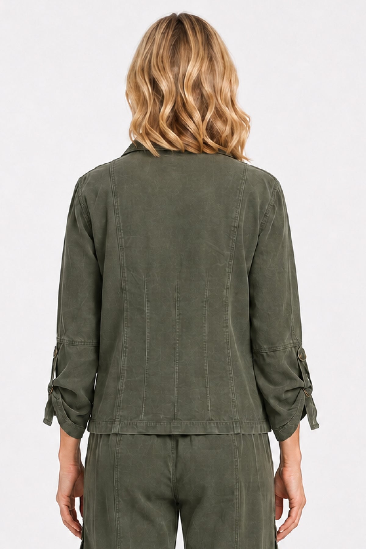 Olive Corduroy Zip Front Jacket - Missy