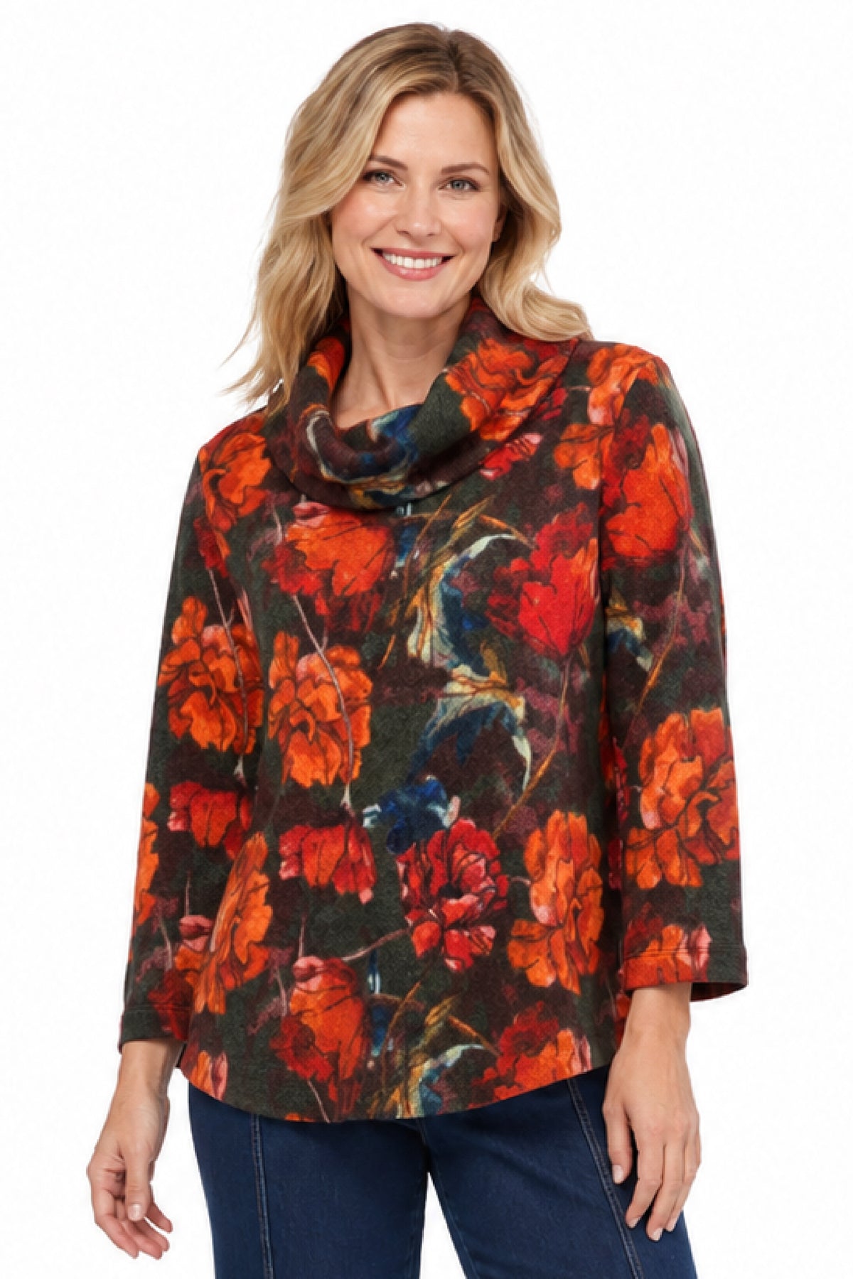 Floral Multi Textured Popover Tunic - Missy