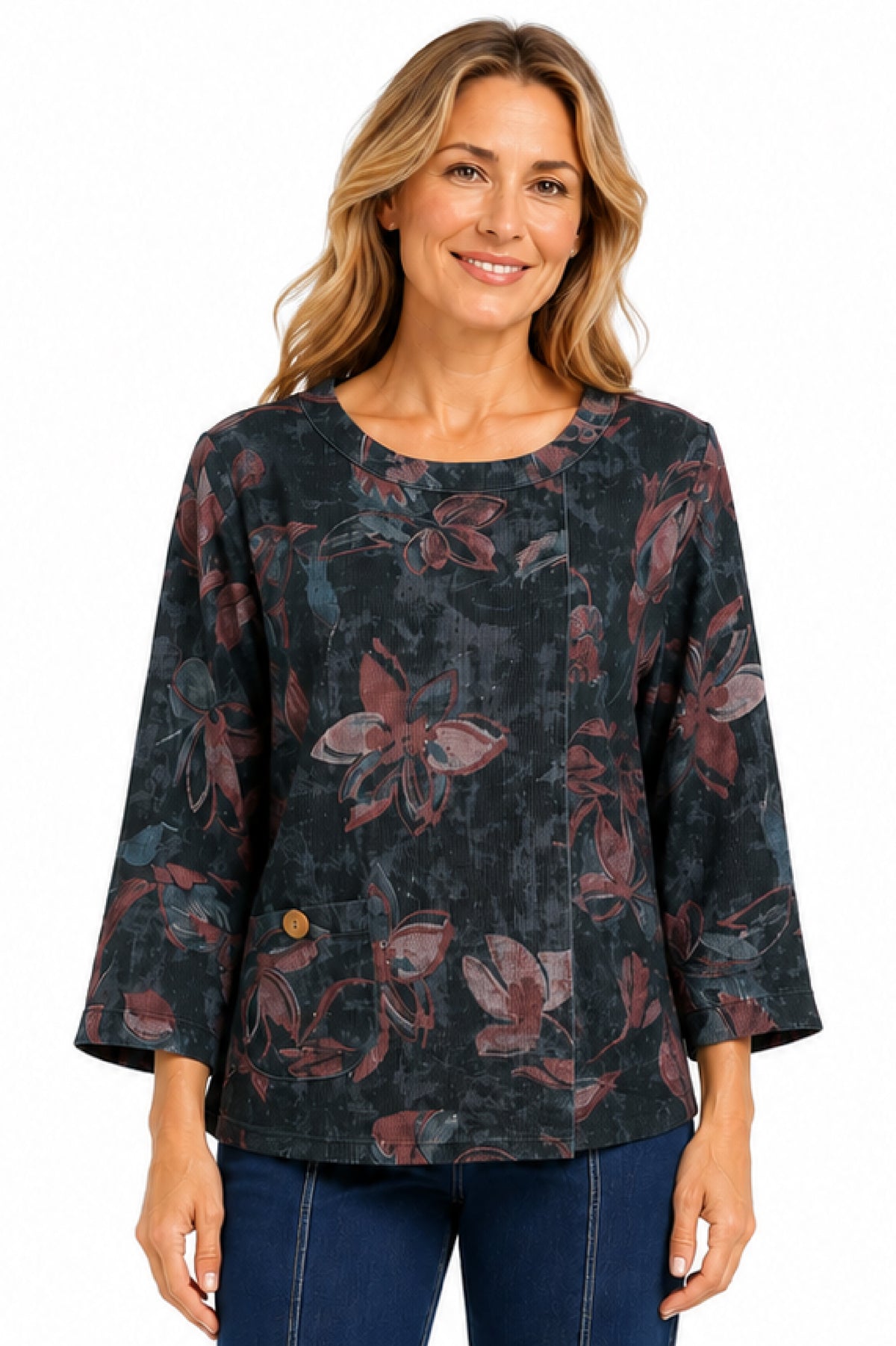 Black Printed Popover Tunic - Missy