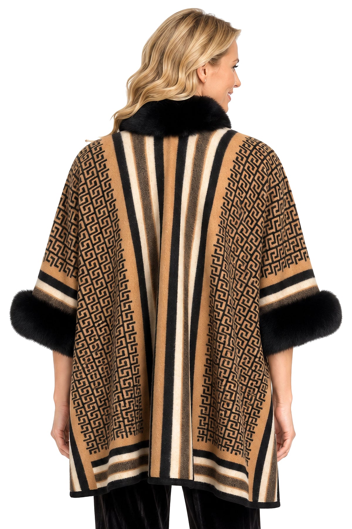 Chestnut Plush Trim Open Front Jacket