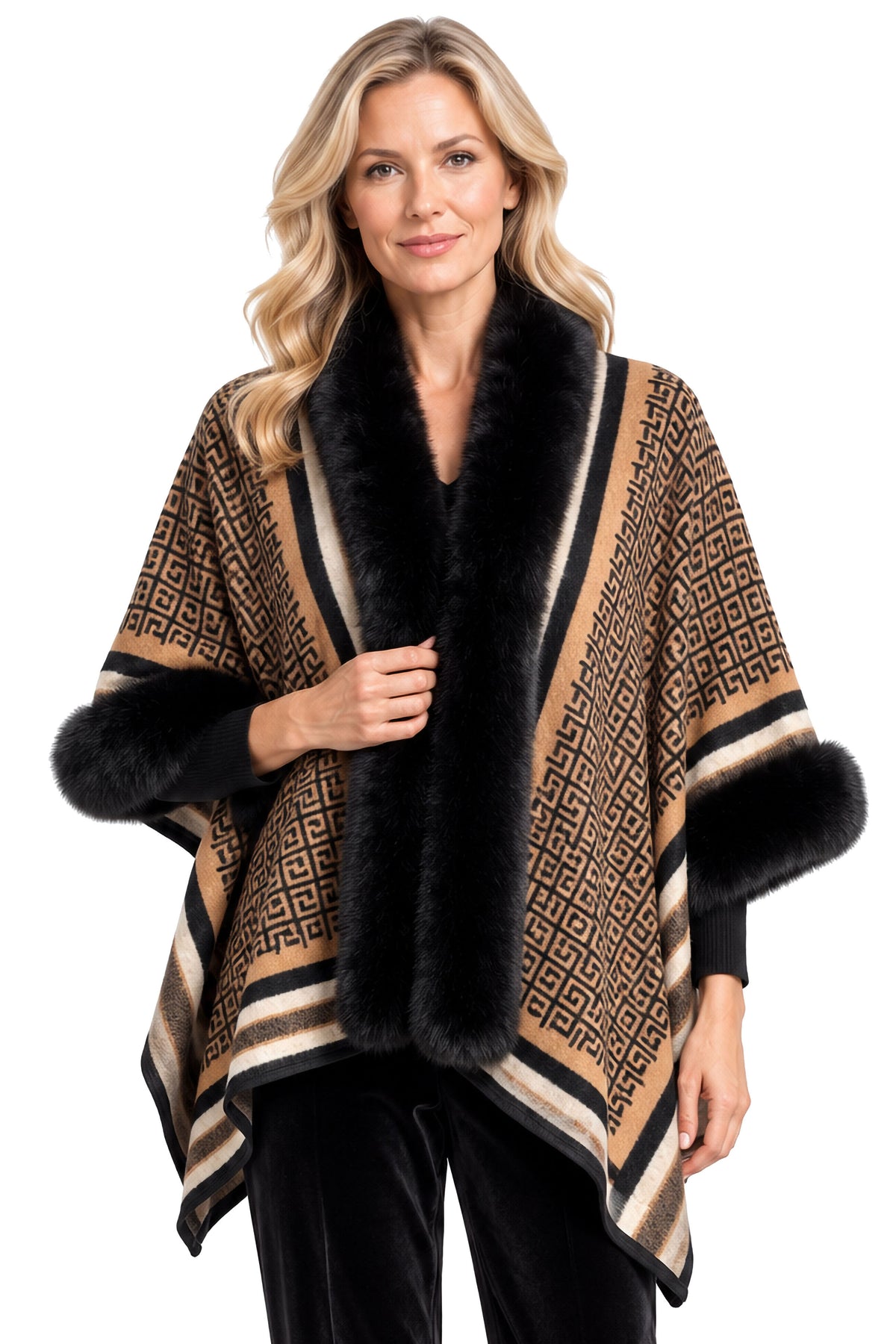 Chestnut Plush Trim Open Front Jacket