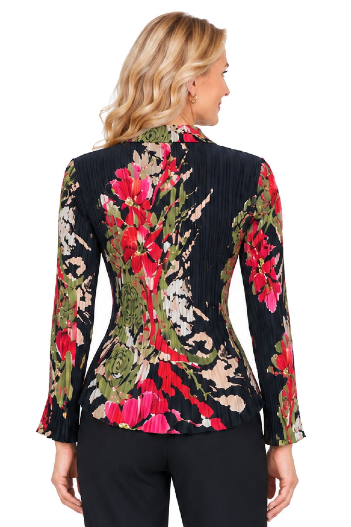 Floral Multi Pleated Button Front Blouse