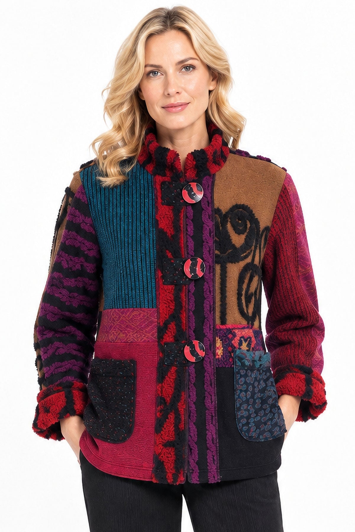 Multi Mixed Media Button Front Jacket