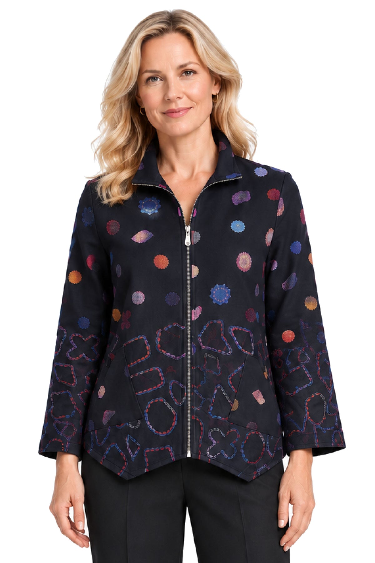 Dot Multi Brushed Knit Zip Front Jacket