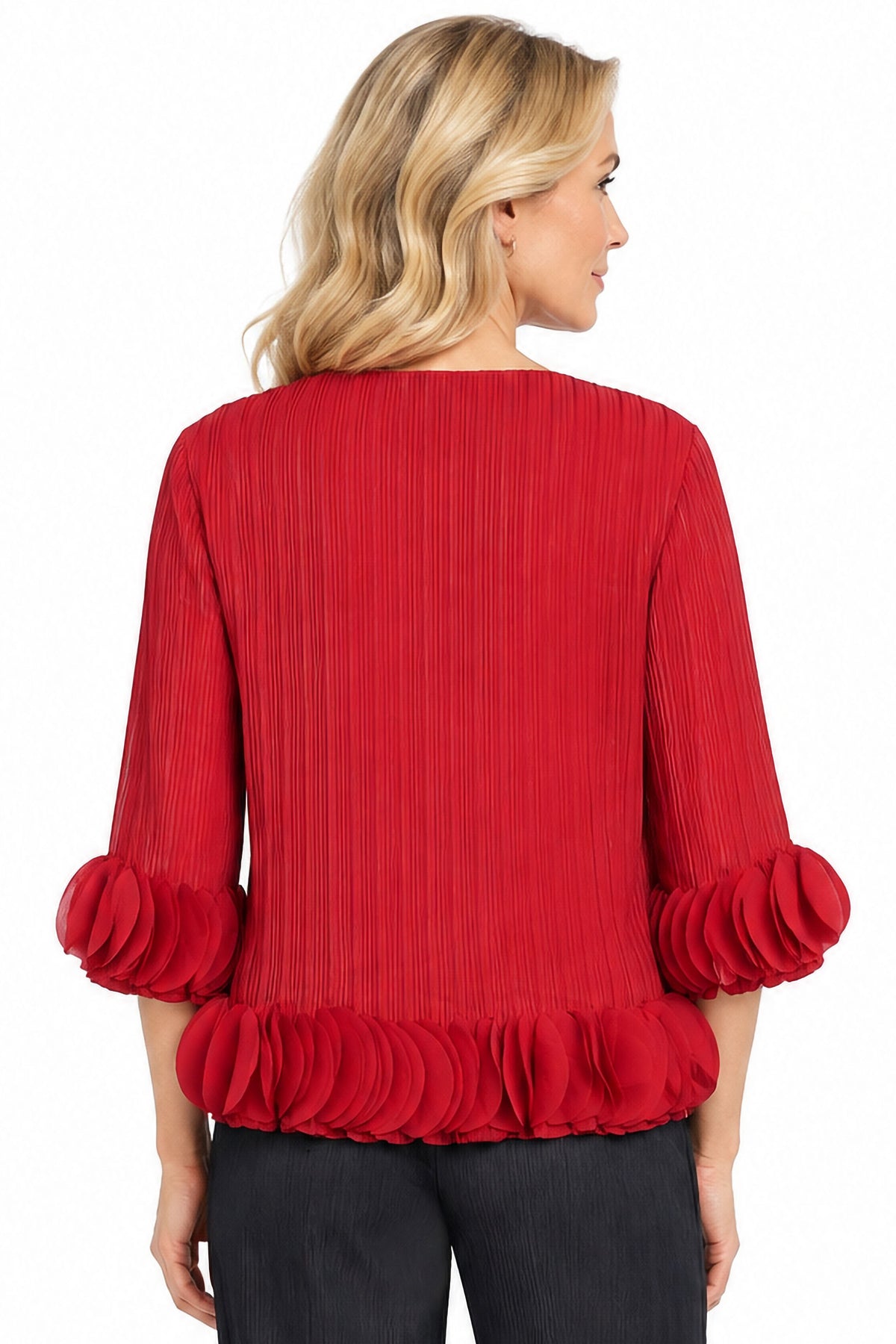 Red Ruffle Pleated Top, back view