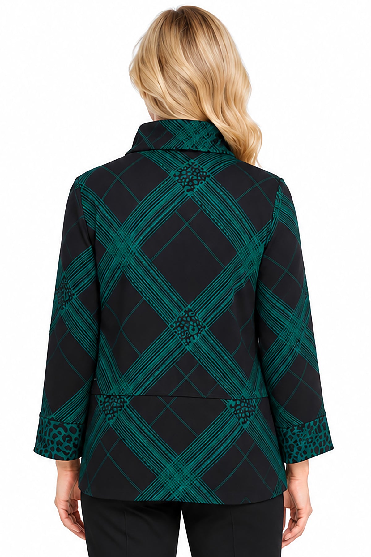Emerald Jacquard Button Front Top, back view