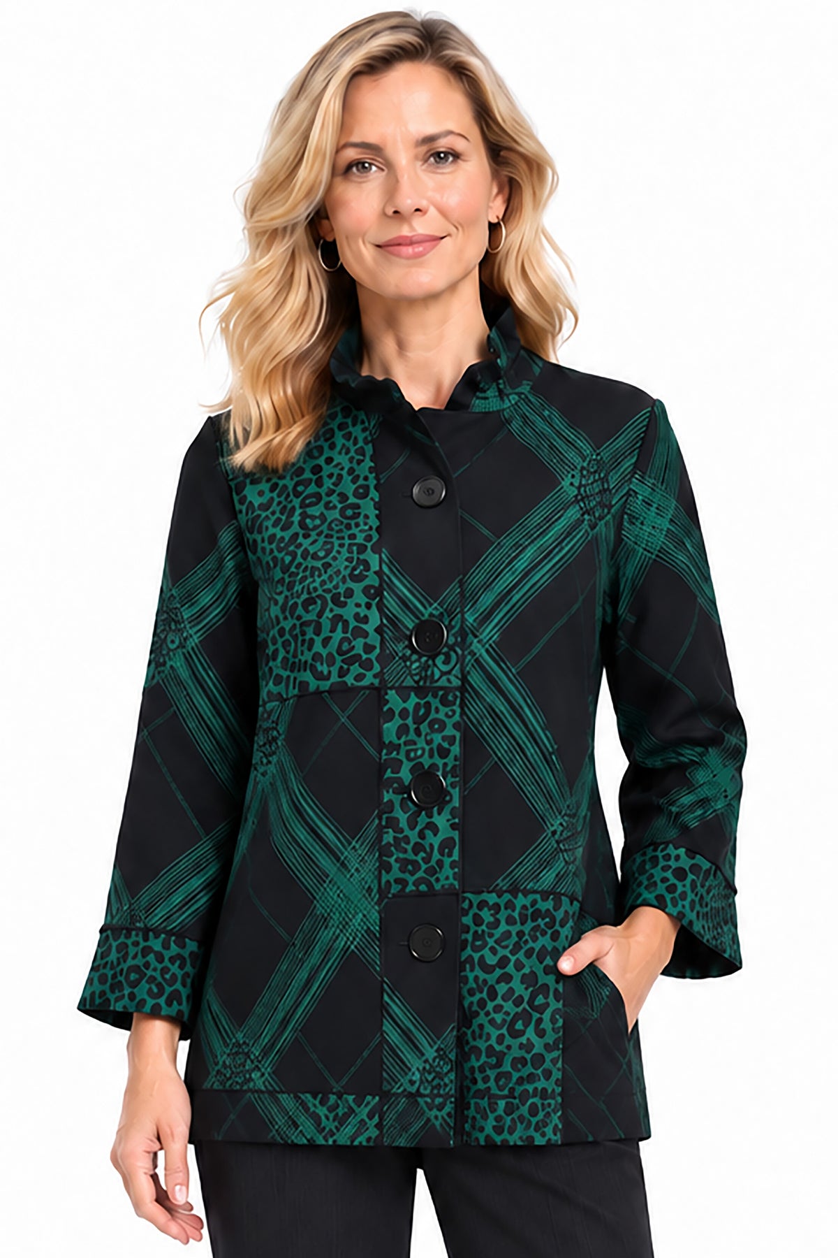 Emerald Jacquard Button Front Top