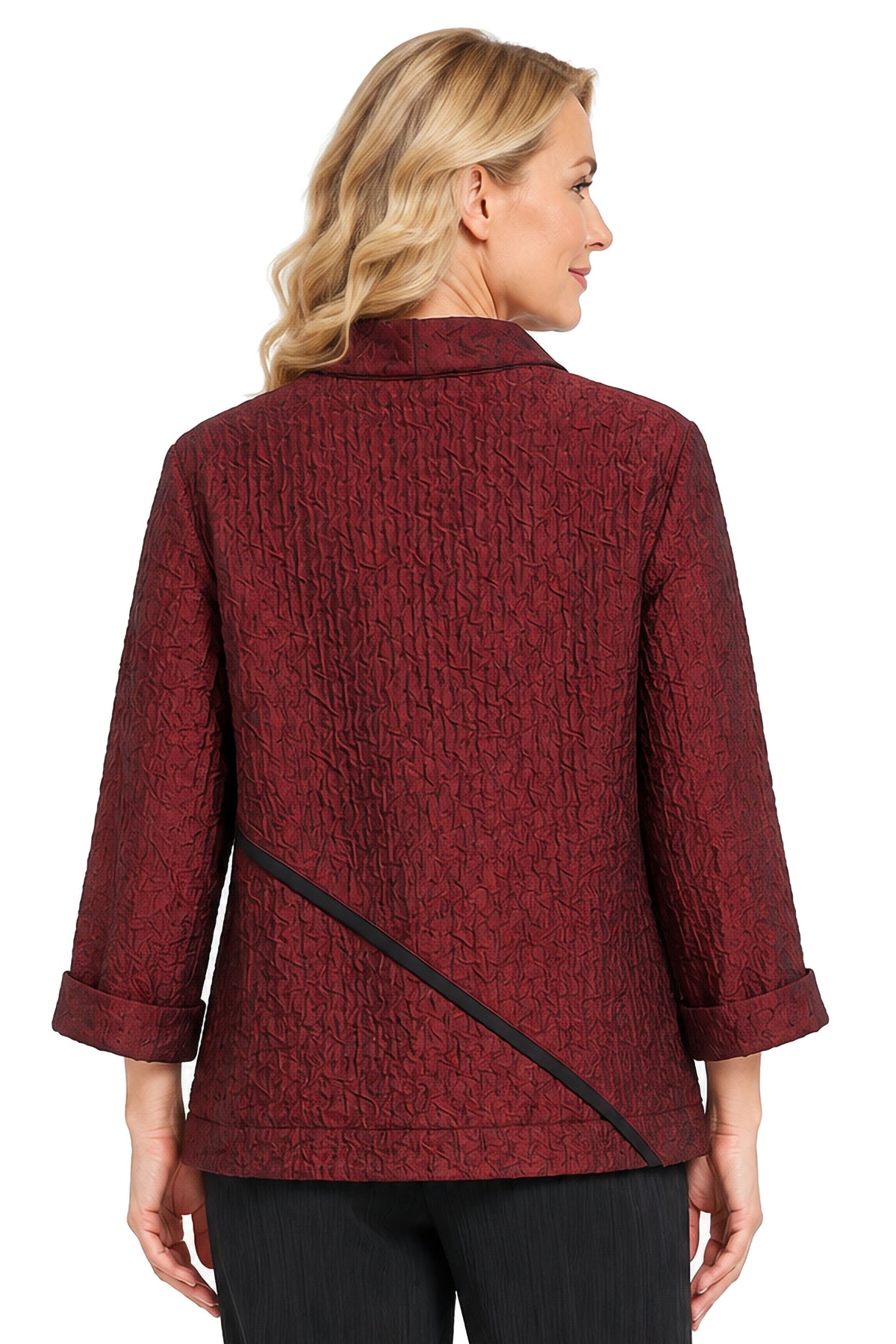 Fiery Red Textured Button Front Jacket, back view