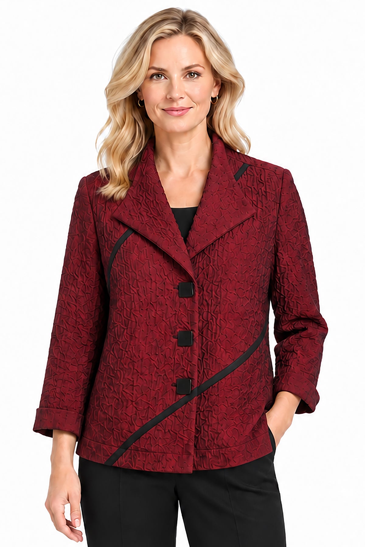 Fiery Red Textured Button Front Jacket