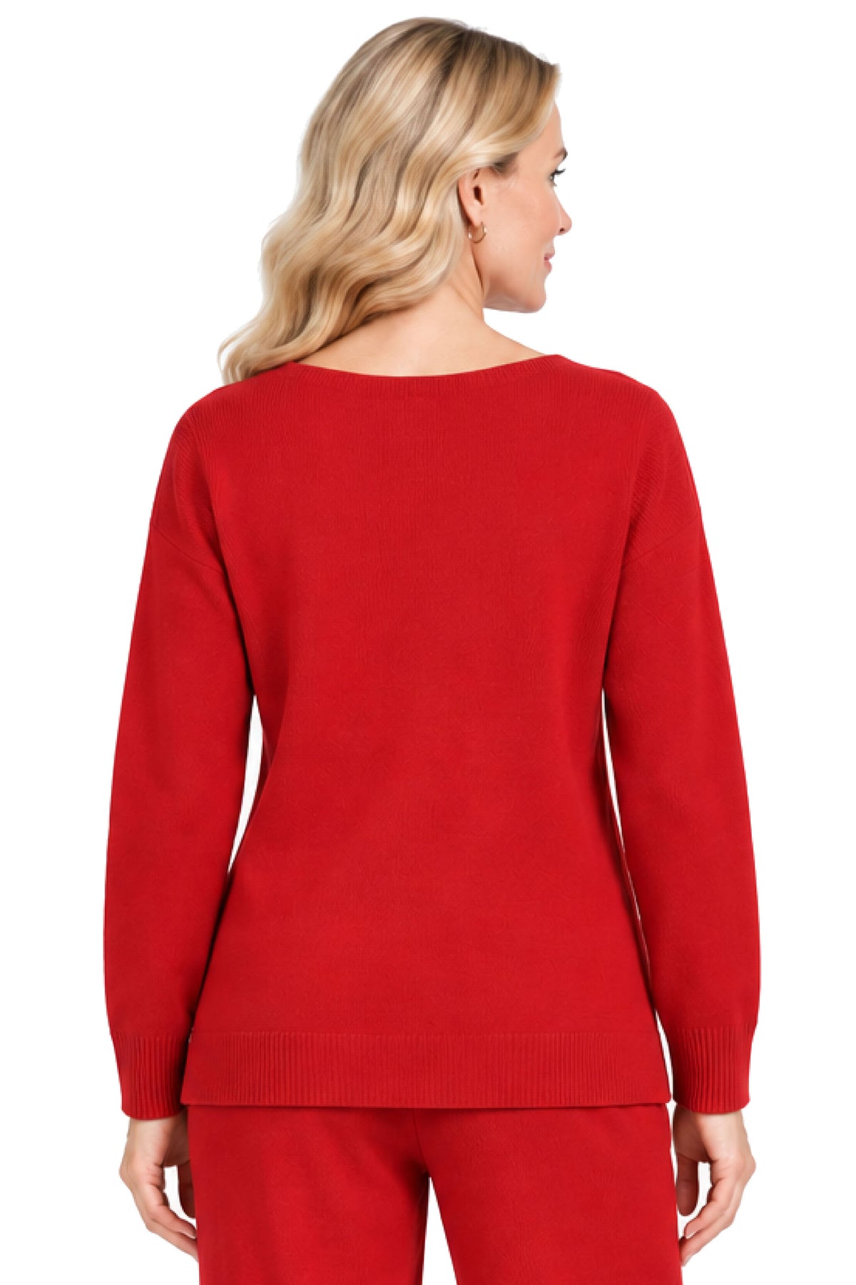 Red Dazzle Tape Sweater, back view