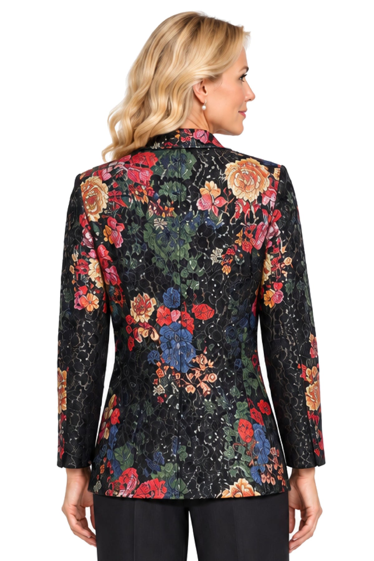 Floral Multi Sequin Lace Button Front Jacket, back view