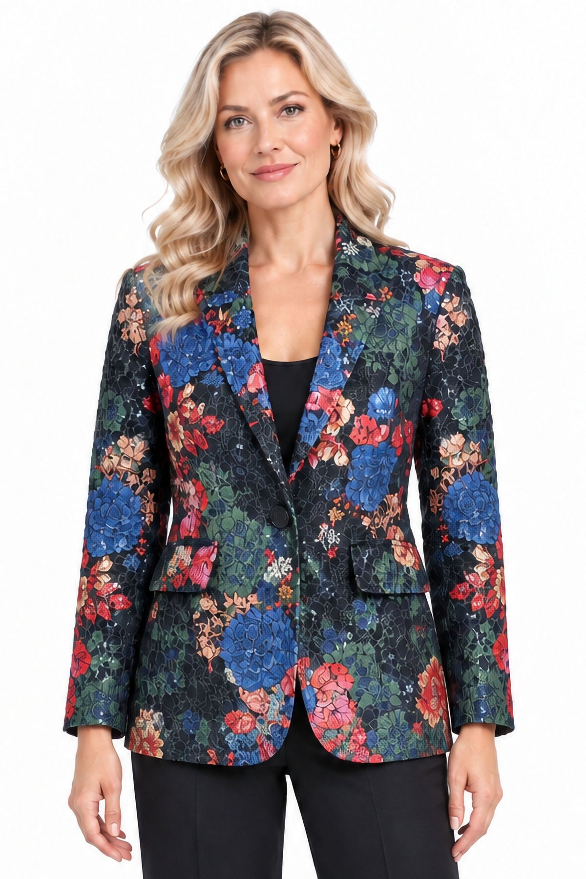 Floral Multi Sequin Lace Button Front Jacket