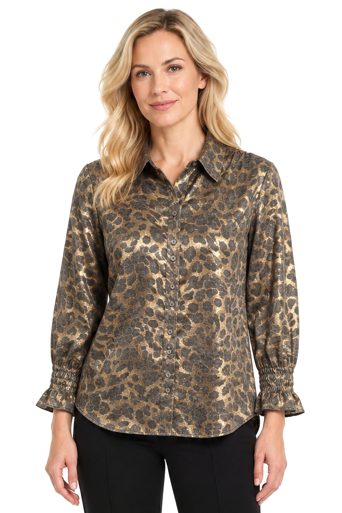 Leopard Shine Button Front Top
