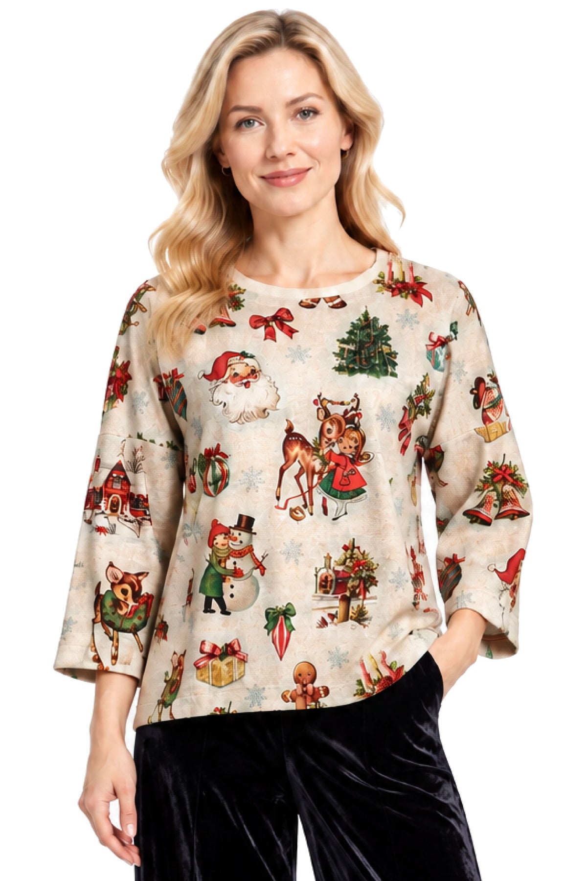Multi Brushed Holiday Pullover Top