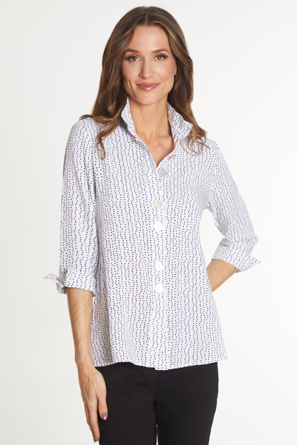 Printed Woven Crinkle Button Front Tunic - Women's - White