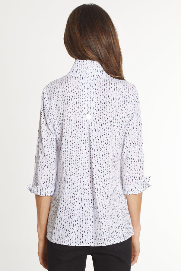 Printed Woven Crinkle Button Front Tunic - White