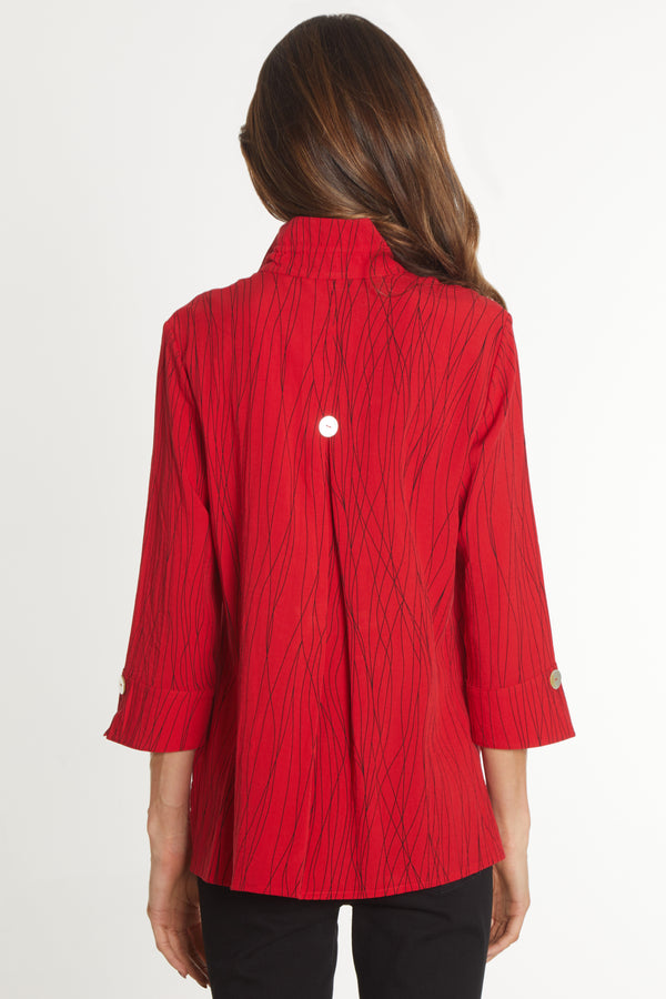 Printed Woven Crinkle Button Front Tunic - Red