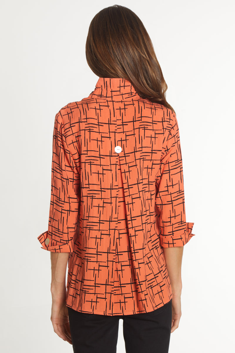 Printed Woven Crinkle Button Front Tunic - Coral
