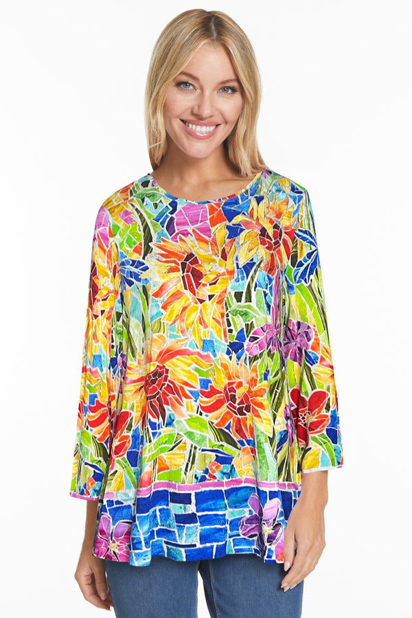 Knit Tunic with Side Slits - Women's - Tile Multi