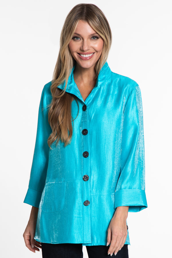 Wire Collar Shimmer Tunic - Turquoise