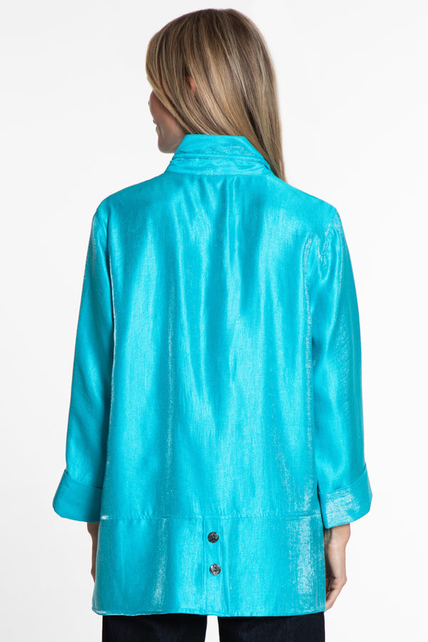 Wire Collar Shimmer Tunic - Petite - Turquoise