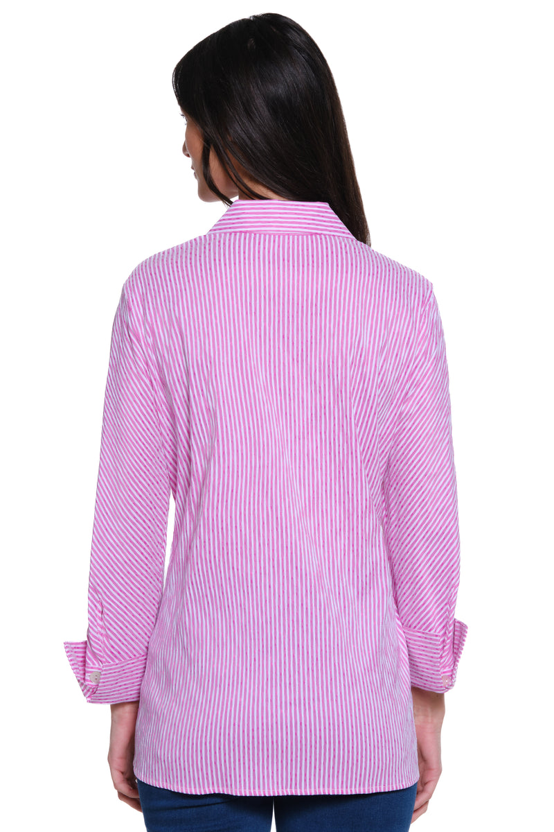 Crinkle Striped Pop over Tunic - Bright Pink