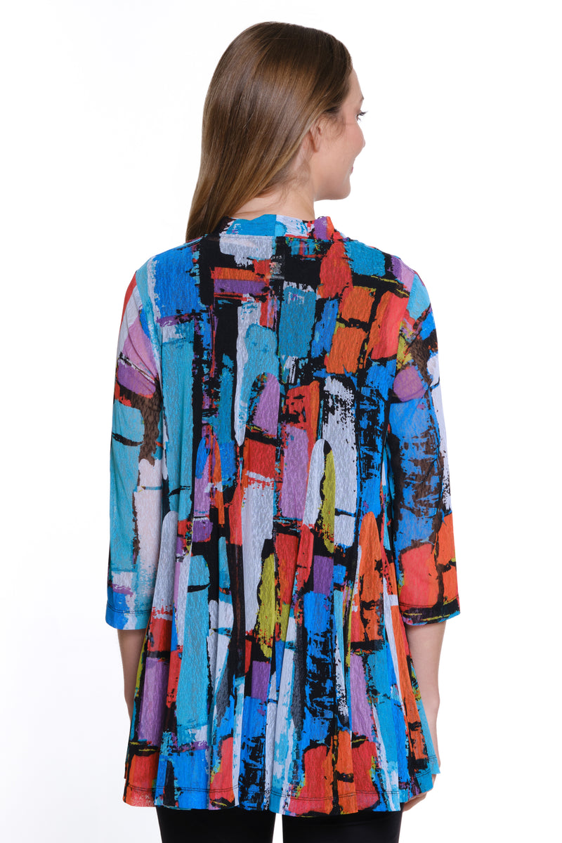 Printed Mesh Open Front Kimono - Petite - Abstract Multi