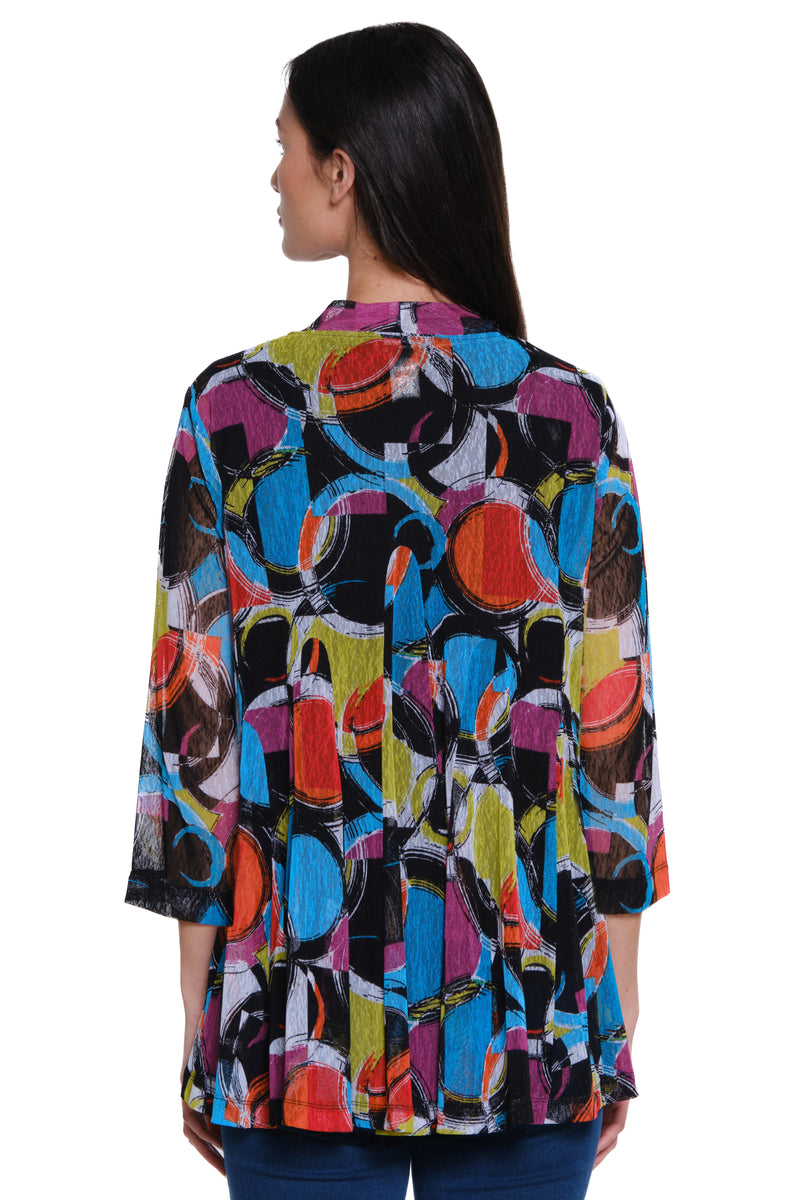 Printed Mesh Open Front Kimono - Geo Multi