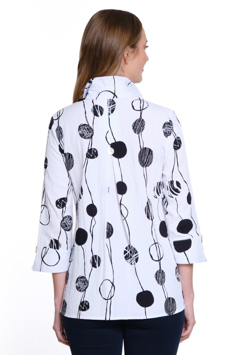 Printed Woven Crinkle Button Front Tunic - Petite - Black/White Print