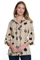 Printed Woven Crinkle Button Front Tunic - Petite - Stone