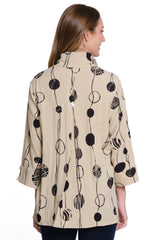 Printed Woven Crinkle Button Front Tunic - Petite - Stone