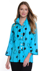 Printed Woven Crinkle Button Front Tunic - Petite - Tiffany Blue