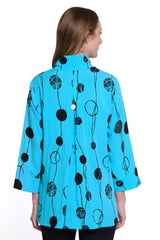 Printed Woven Crinkle Button Front Tunic - Petite - Tiffany Blue