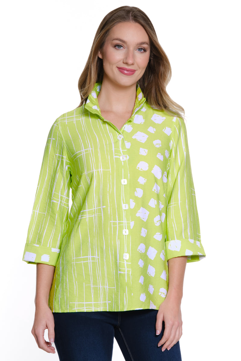 Printed Woven Button Front Shirt - Soft Lime