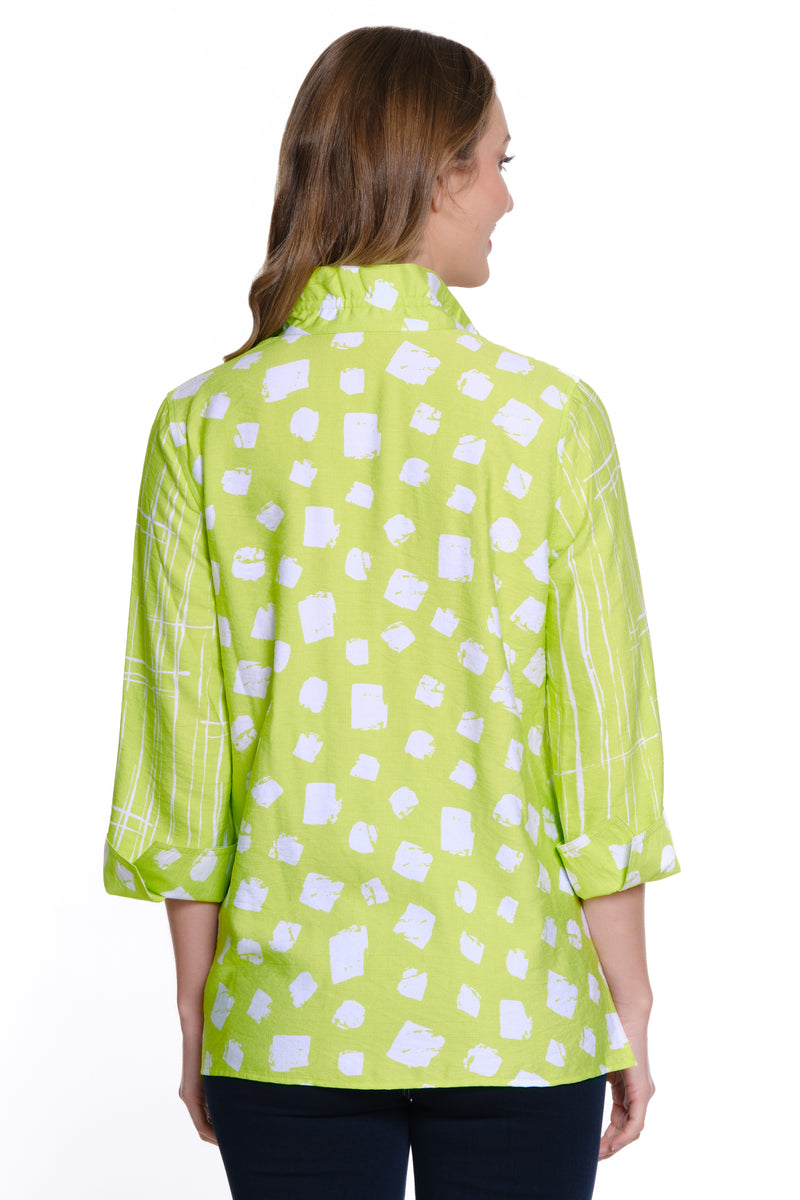 Printed Woven Button Front Shirt - Soft Lime