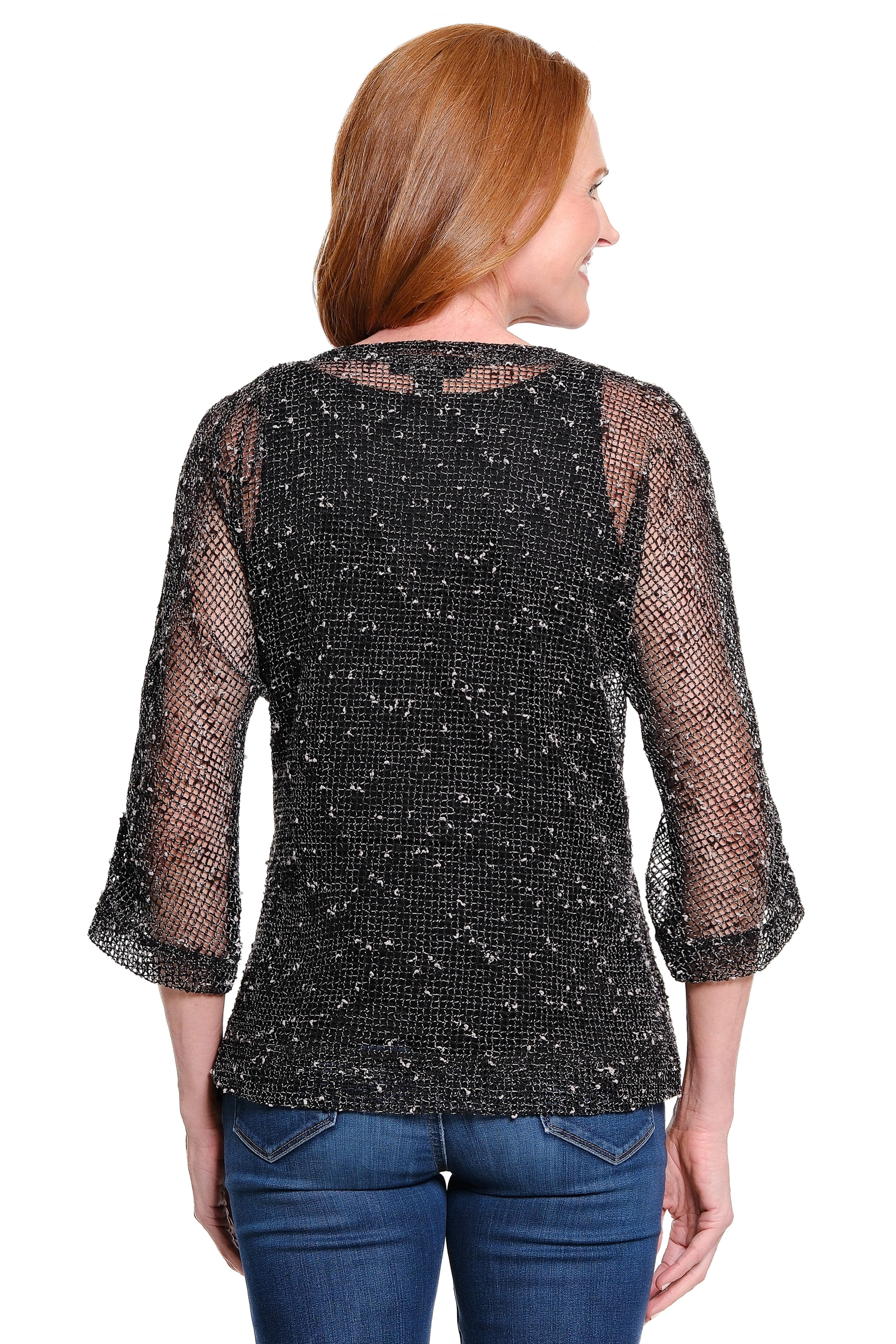 Woven Mesh Button Front Jacket - Black