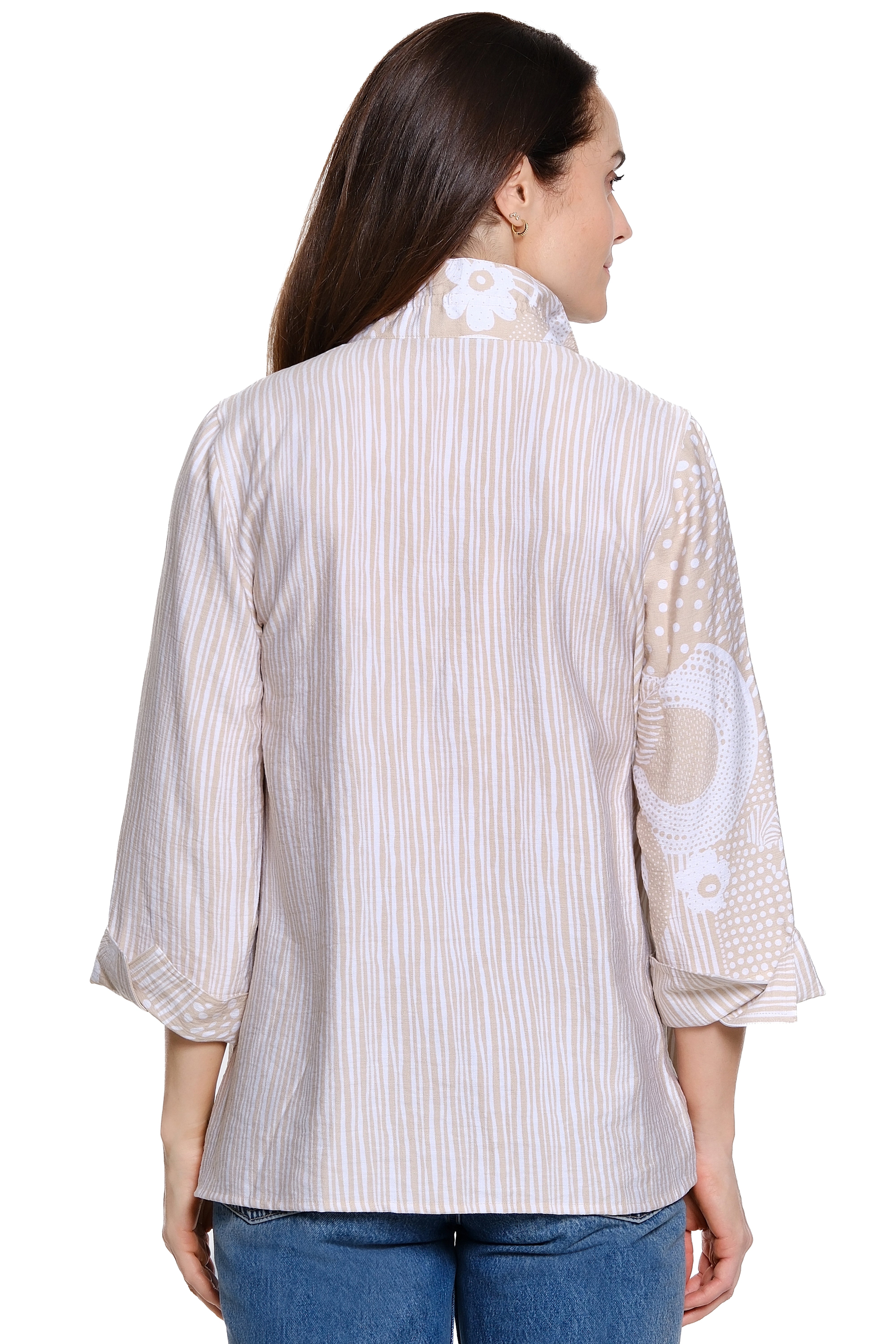 Printed Woven Button Front Top - Khaki