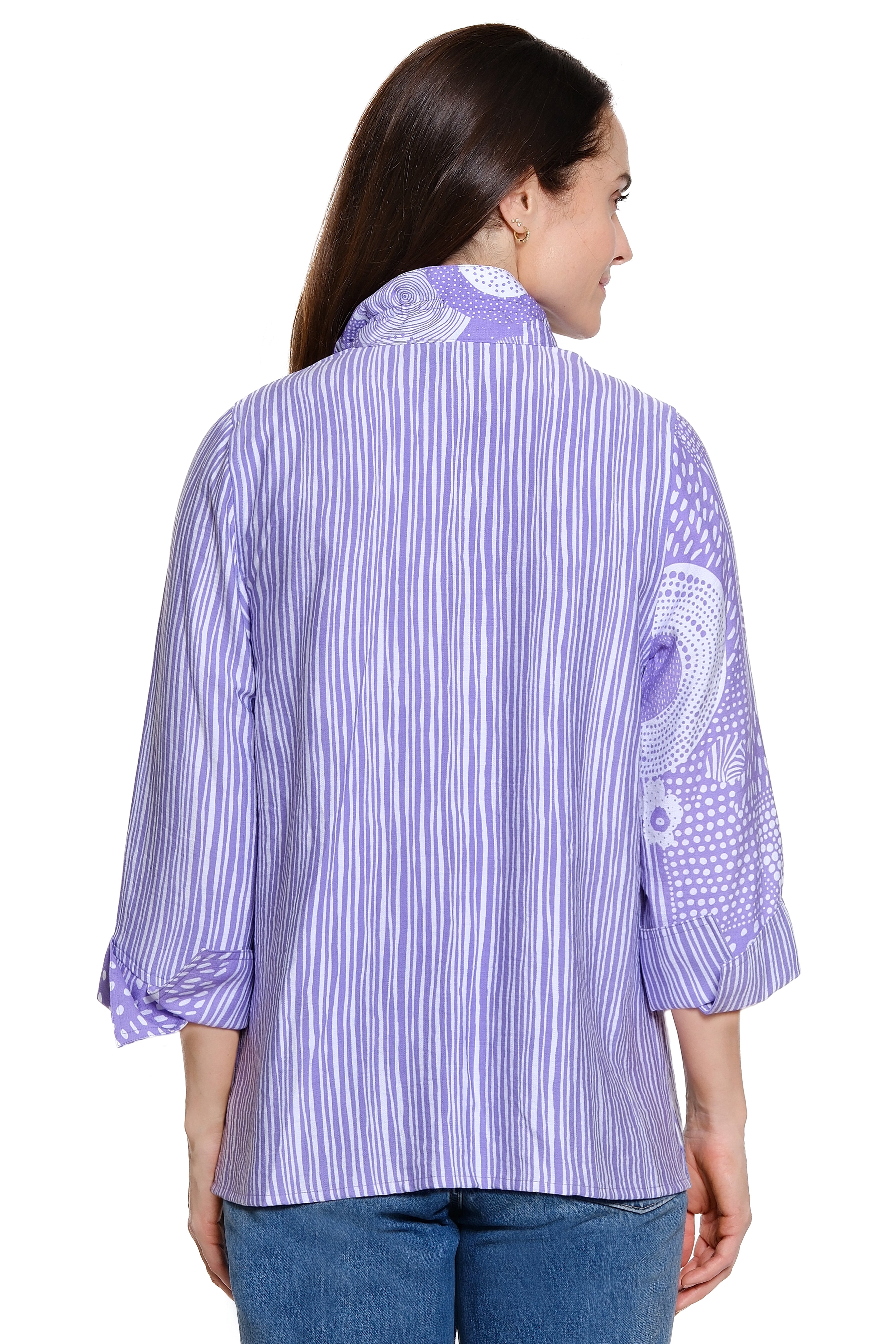 Printed Woven Button Front Top - Lilac