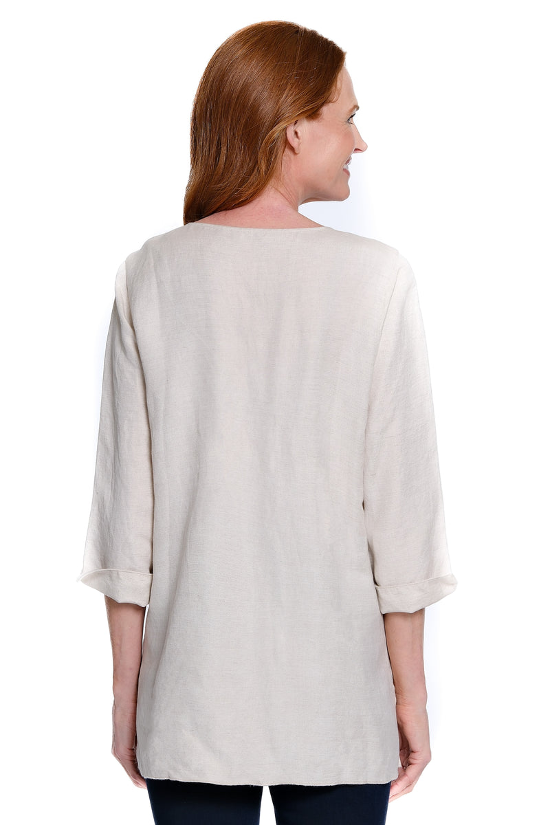 Linen Blend Top with Front Button Details - Flax