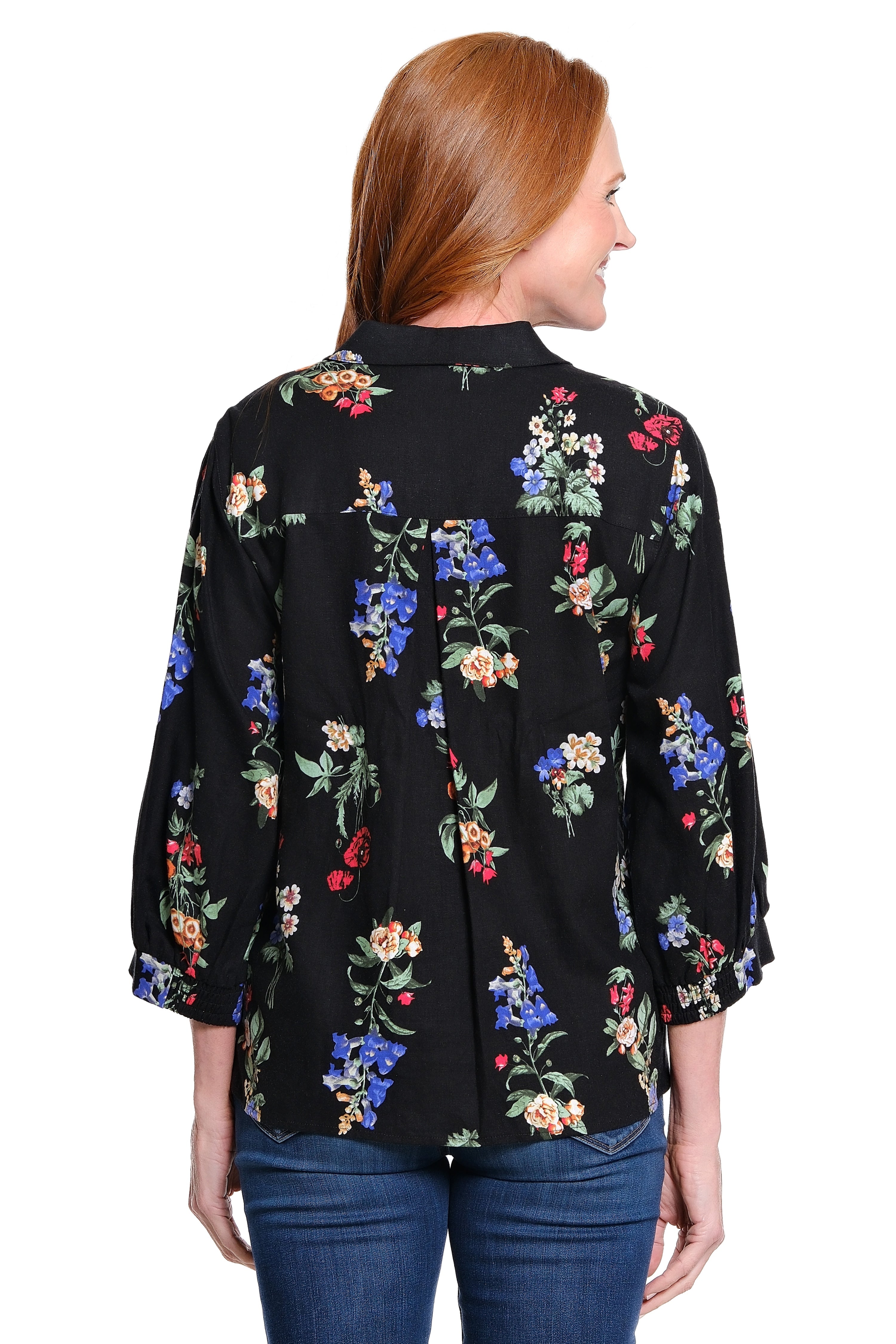 Print Point Collar Tunic - Black Multi