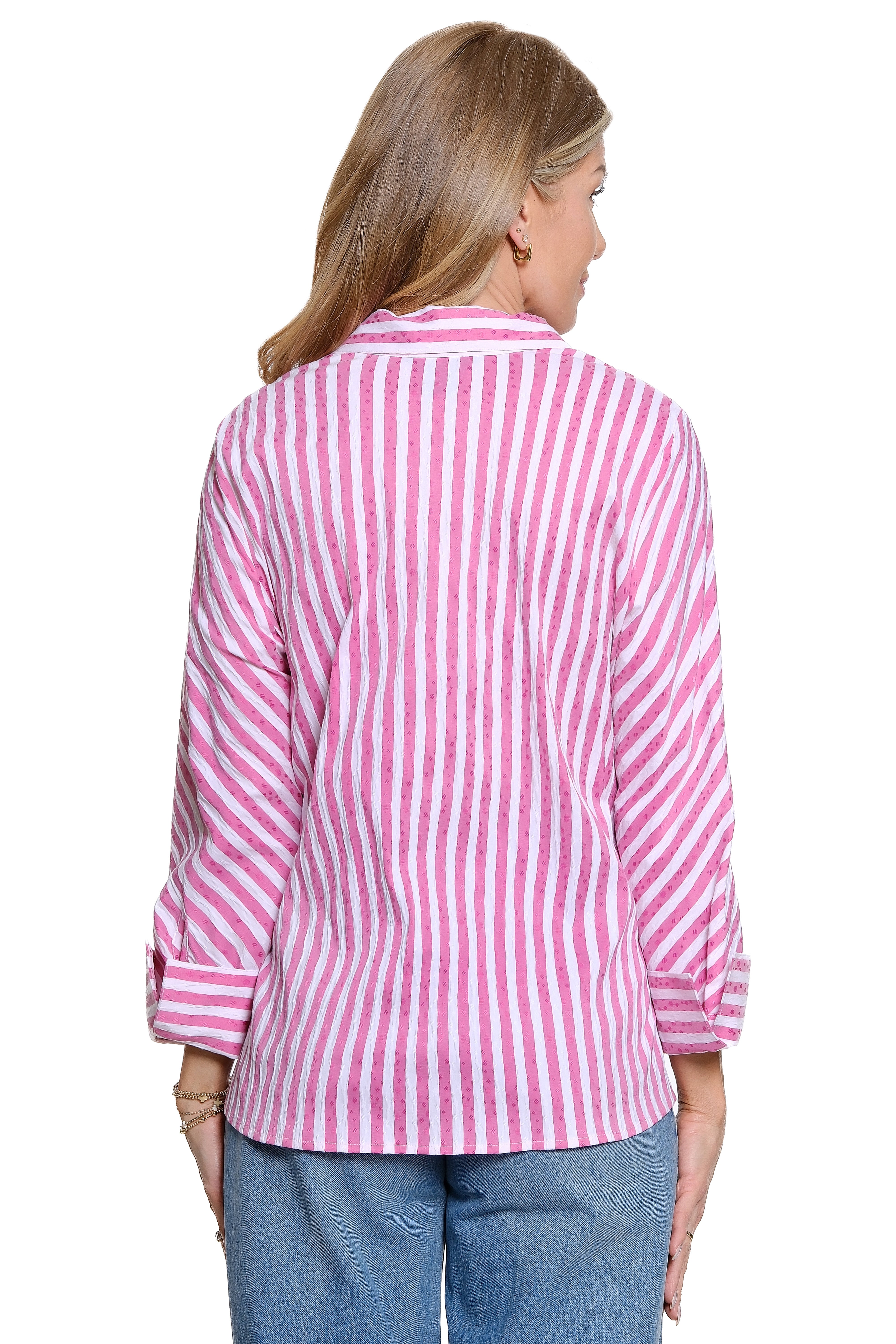 Woven Jacquard Pop-Over Top - Raspberry Rose