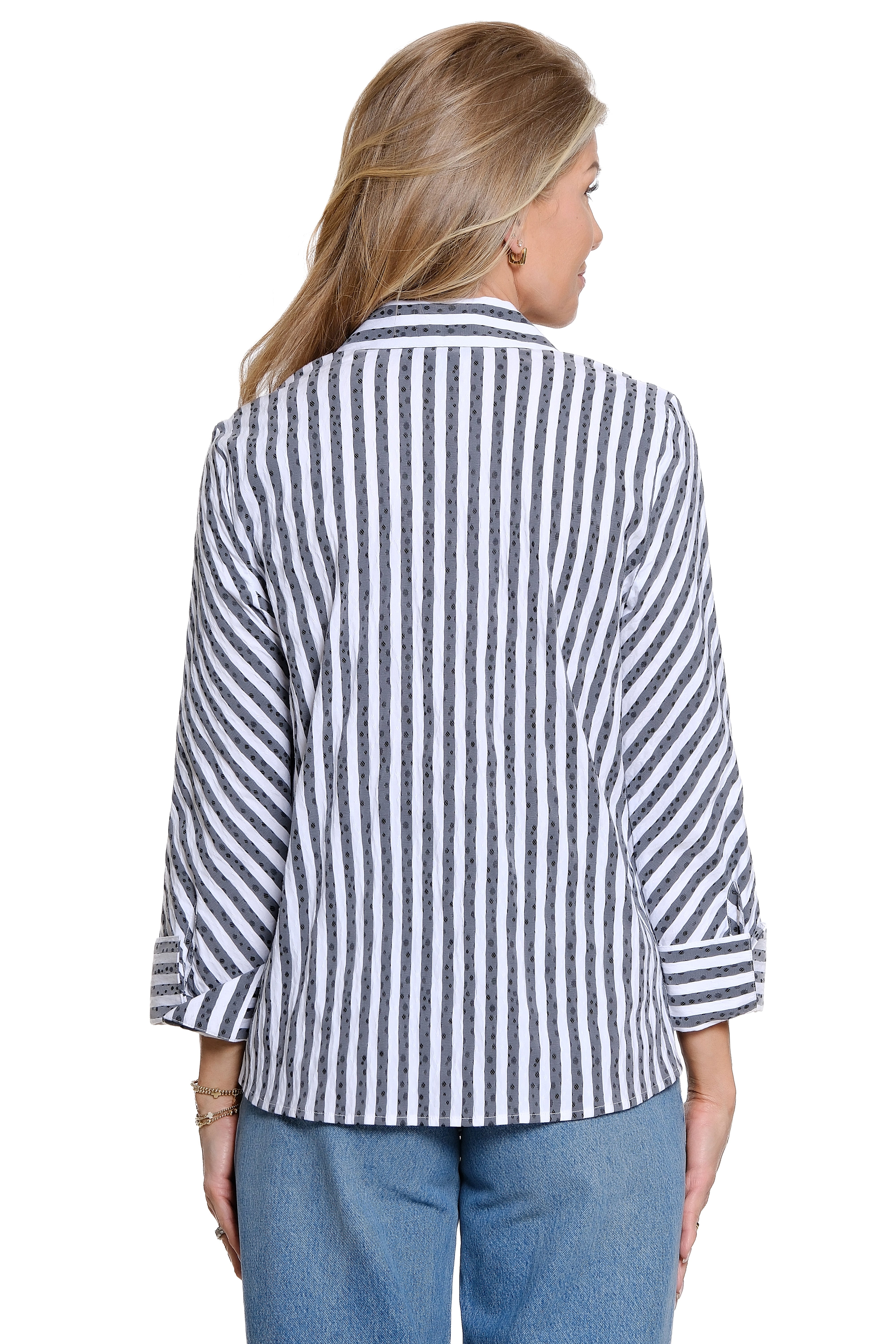 Woven Jacquard Pop-Over Top - Stripe