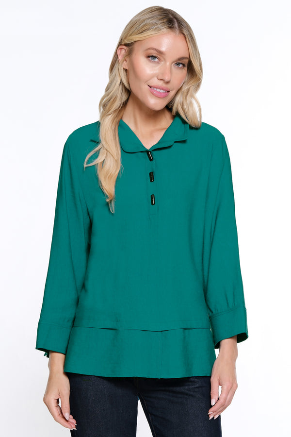 Knit Printed Button Front Tunic - Dark Teal