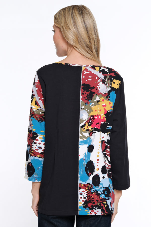 Printed Knit V-Neck Tunic - Black Print