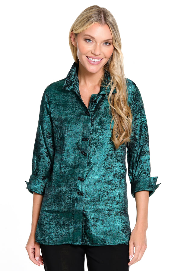 Woven Button Front Tunic - Petite - Jade