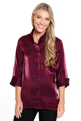 Woven Irridescent Button Front Tunic - Petite - Merlot